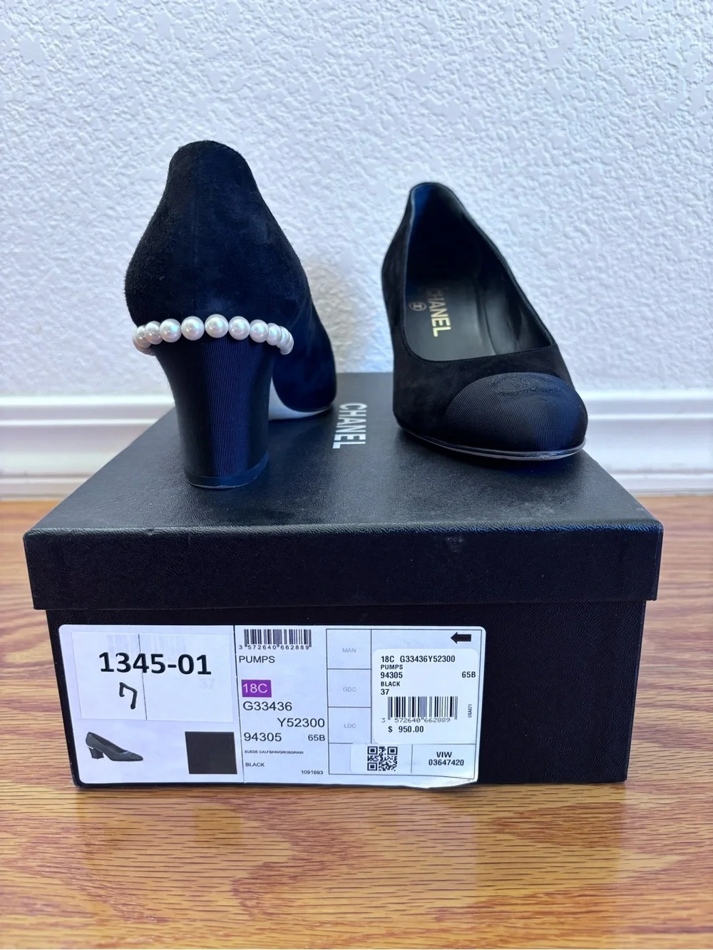 Chanel Suede Pearl CC Cap Toe Pump